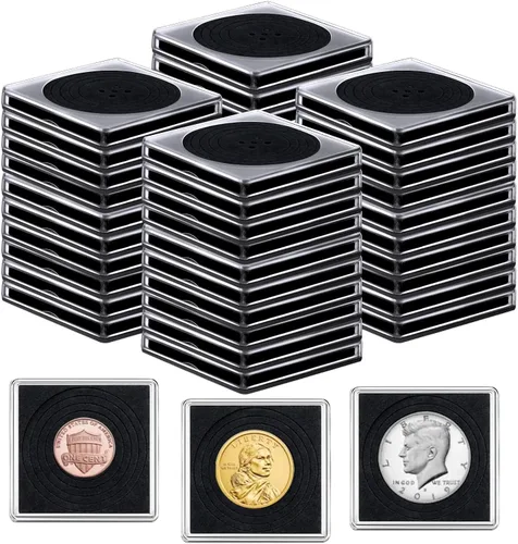Miniatura 10 de 20 piezas de estuches ajustables de acrílico para colección de monedas con esponjas, soporte de monedas con cierre, estuches de protección