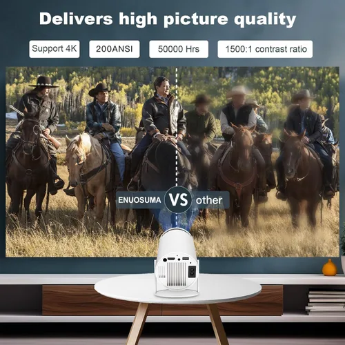 Miniatura 4 de Mini proyector, compatible con proyector portátil 4K 1080P con doble banda WIFI6 5G inalámbrico 5.2 Bluetooth Android 11, 160 lúmenes ANSI, rotación