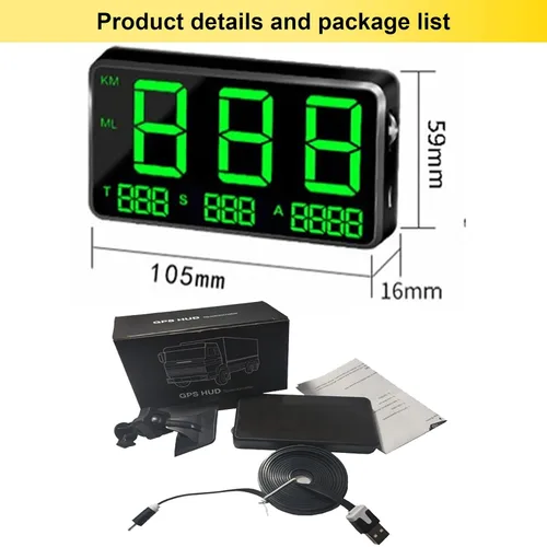 Miniatura 9 de Pantalla universal HUD GPS Head-up Velocímetro digital de velocidad de conducción, alarma de fatiga para automóviles con KM/H y MPH, pantalla grande
