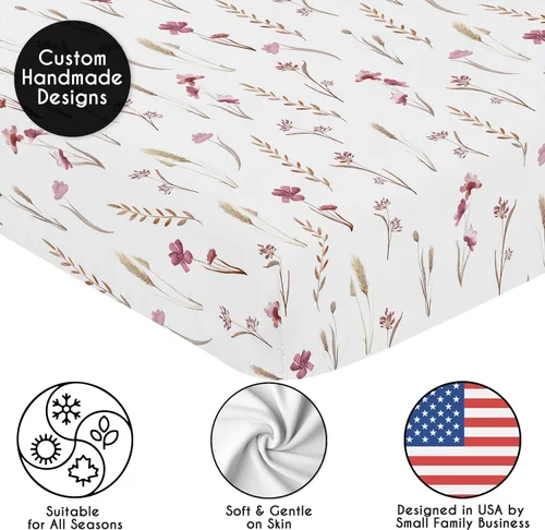 Miniatura 5 de Sweet Jojo Designs Sábanas bajeras para cuna (jardín bohemio rosa floral) para niñas, guardería infantil, habitación de niños pequeños