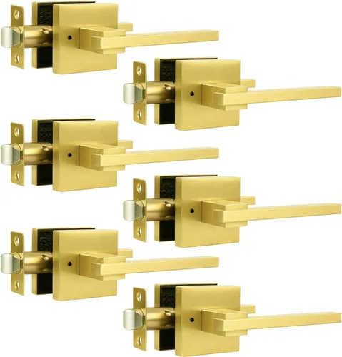 Miniatura 23 de Orger Paquete de 1 manija de puerta de paso negra para pasillo y armario, juego de manijas sin bloqueo, roseta cuadrada sin llave, reversible