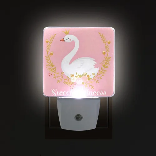 Miniatura 3 de Paquete de 2 lámparas LED de luz nocturna enchufables con impresión de princesa cisne con sensor de atardecer a amanecer para dormitorio, baño