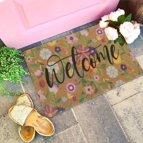 Miniatura 2 de Felpudos de Bienvenida de Primavera Florales de Fibra de Coco - 30"x17" Antideslizantes Grandes para Interiores Coloridos Felpudo de Bienvenida