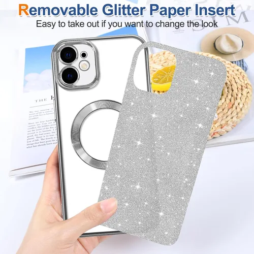 Miniatura 105 de Hython Funda para iPhone 14 Pro Max con purpurina, fundas magnéticas transparentes para teléfono con protector de lente de cámara