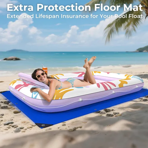 Miniatura 28 de Flotador inflable de bronceado para piscina con lona de protección, flotadores de piscina de 70 x 46 pulgadas para adultos con almohada, flotador 6