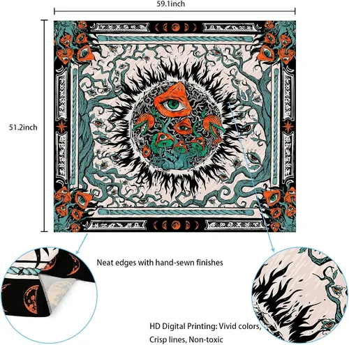 Miniatura 6 de Cohpoh Tapices de sol ardiente, diseño de ojos hippie con mandala, vides, fase lunar, para colgar en la pared (51.2 x 59.1 pulgadas)