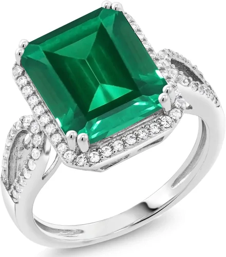 Miniatura 13 de Gem Stone King 5-8 Cttw Halo Ring for Women 925 Sterling Silver Emerald Cut 12X10MM Gemstone Birthstone Fine Jewelry for Her Mom Wife