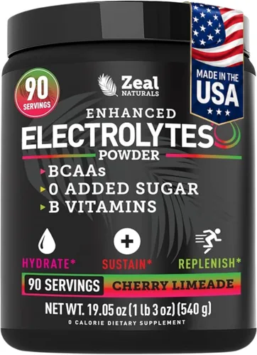 Miniatura 9 de Zeal Electrolyte Powder - 90 porciones Polvo de electrolitos Keto Cero azúcar, BCAA, vitaminas B Potasio, zinc, magnesio Bebida
