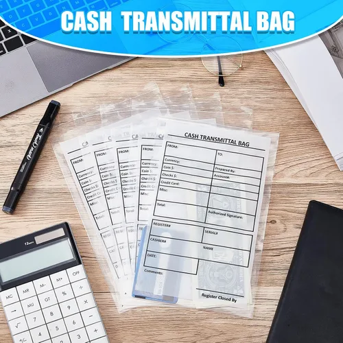 Miniatura 5 de Lewtemi 100 bolsas de transferencia de efectivo para depósito bancario, a prueba de manipulaciones, bolsas de poliuretano transparente