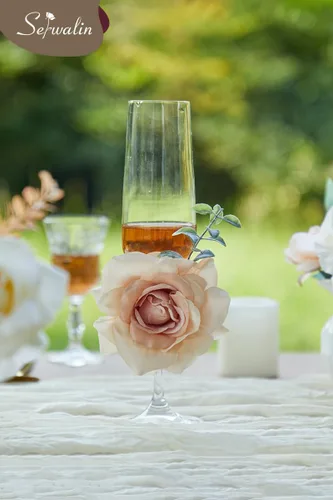 Miniatura 7 de Serwalin Flores Artificiales Bohemias de Champán Flores Falsas de Boda Flores de Pastel para Ramos de Boda DIY Centros de Mesa para Despedida