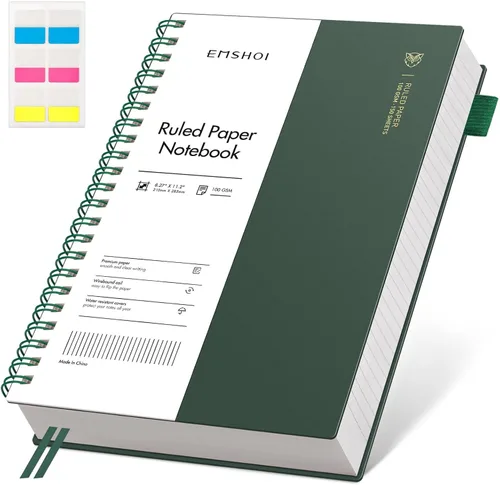 Miniatura 19 de EMSHOI Cuaderno de espiral A4 con rayas universitarias, 11.2" X 8.27", 300 páginas/150 hojas, páginas perforadas fáciles de rasgar, papel grueso