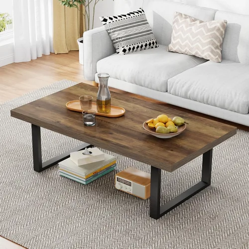 Miniatura 13 de Mesa de café IBF negra, mesa de centro minimalista industrial de madera, mesa moderna y simple rectangular para sala de estar, mesa de café y cóctel