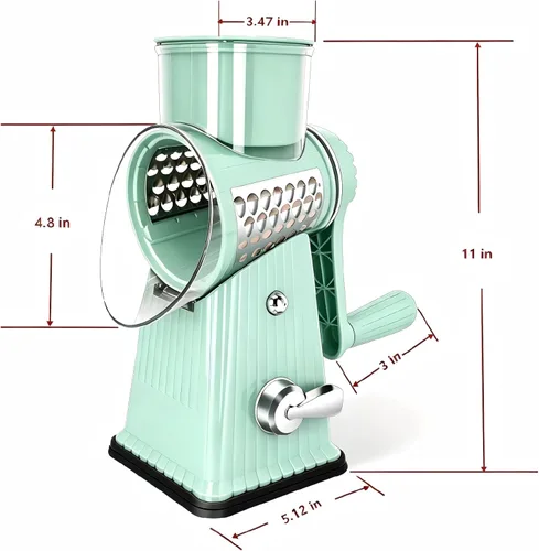 Miniatura 3 de Rallador rotativo de queso con 5 cuchillas bien diseñadas y base de succión fuerte, cortador de verduras de mandolina de cocina con caja