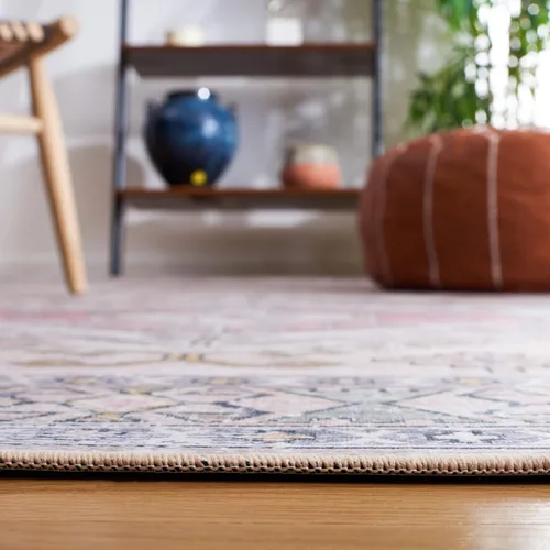 Miniatura 5 de SAFAVIEH Tucson Collection - Alfombra lavable de 2 pies 6 pies x 8 pies, beige y verde, antideslizante y fácil de limpiar, ideal para pasillo