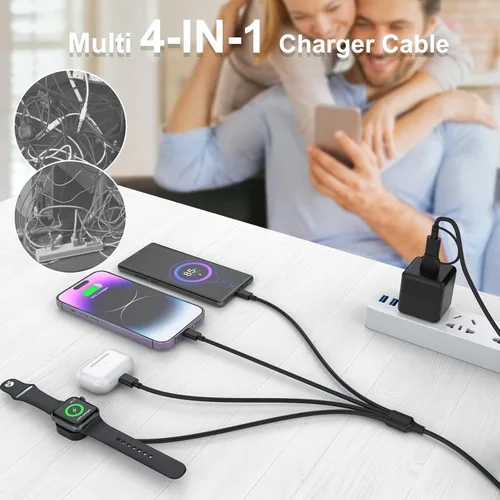 Miniatura 3 de Cable de carga rápida universal 4 en 1 USB C para Apple Smart iWatch, 3M/10 pies tipo C+USB A cargador de reloj+Lightning*2+cable tipo C adaptador