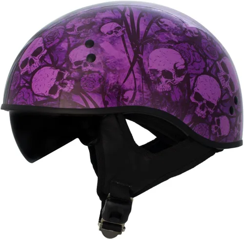 Miniatura 3 de Hot Leathers HLD1039 - Ramo de calaveras moradas y negro brillante avanzado DOT, unisex, con visera abatible, talla L