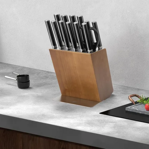 Miniatura 6 de X50CrMoV15 - Juego de cuchillos de cocina con bloque, juego de cuchillos de acero alemán de alto carbono X50CrMoV15 con 6 cuchillos dentados