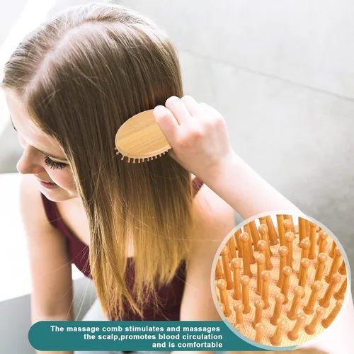Miniatura 6 de Cepillo de bambú para el crecimiento del cabello, mini cepillo de bambú para el cuero cabelludo, masajeador de cuero cabelludo de madera, cepillo