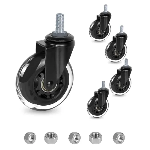 Miniatura 11 de 8T8 Ruedas giratorias para silla de oficina de 3 pulgadas de servicio pesado, juego de 5, 3/8"-16x1 (no métricas M10), ruedas giratorias de vástago