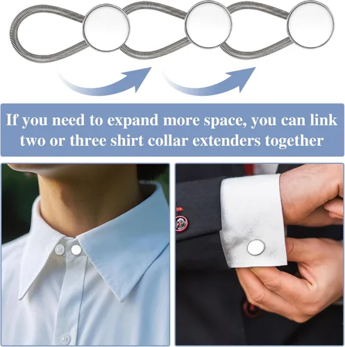 Miniatura 7 de 12 extensores de cuello elásticos y ajustables para camisas de hombre, cómodos extensores de botón de cuello para camisas de vestir y trajes