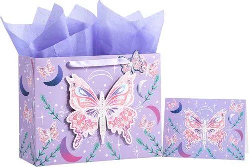 Miniatura 16 de WRAPAHOLIC Bolsa grande de regalo de cumpleaños para mamá de 13 pulgadas con tarjeta y papel de seda, elegante diseño floral con diseño de feliz