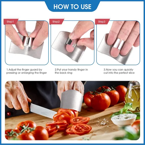 Miniatura 5 de CHENGU 9 Piezas Protector de Dedos para Cortar Vegetales, Protector de Acero Inoxidable, Cuchillo, Peladores de Pulgar, Soporte para Cebolla