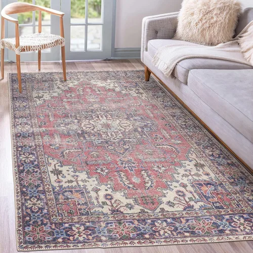 Miniatura 36 de GLN Rugs Traditional Collection - Alfombra de felpilla lavable a máquina, tradicional, antideslizante, alfombra de felpilla de pelo bajo, para sala
