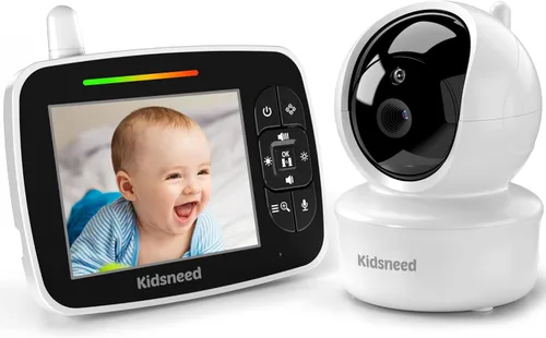 Monitor de bebé – Monitor de bebé de 3.5 pulgadas con cámara y audio, panorámica remota/inclinación/zoom, batería de 1200 mAh, visión nocturna,