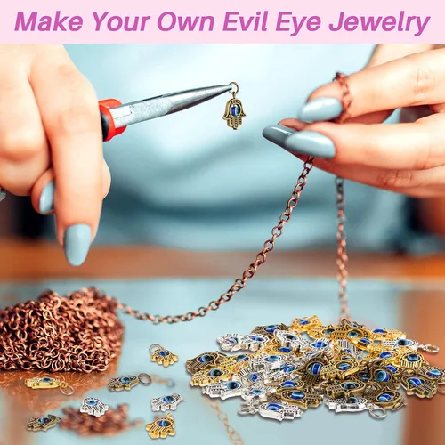 Miniatura 7 de 50 dijes de mano de Hamsa, dije de mal de ojo de Hamsa, símbolo de Fátima, cuentas de mano, dijes para mujer, joyería, decoración de bricolaje