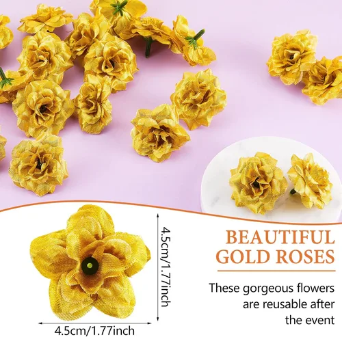 Miniatura 2 de Syhood 100 rosas artificiales con cabeza de 1.77 pulgadas de rosa, pequeñas flores falsas de seda para bodas, guirnaldas de pared, ramos, decoración