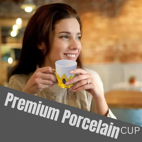 Miniatura 8 de Chandler Juego de tazas de café de porcelana blanca con acento acrílico dorado y gema azul, 6 tazas y 6 platillos, caja de regalo incluida (redonda)