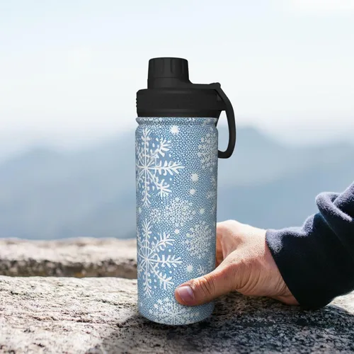Miniatura 8 de Botella de agua deportiva a prueba de fugas con diseño de conejito junto a flores lilas, 18 onzas, de acero inoxidable duradero de doble pared