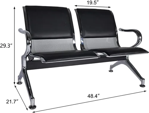 Miniatura 2 de Silla de sala de espera de 2 asientos, silla de recepción de oficina con piel sintética, bancos de recepción de aeropuerto para banco, salón