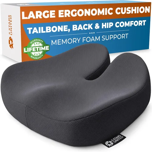 Miniatura 19 de 5 STARS UNITED Cojín de asiento para aliviar el dolor de coxis – Cojín grande de espuma viscoelástica para recuperación de coxis, cadera, ciática