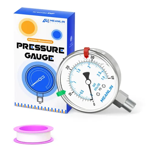 Miniatura 25 de MEANLIN MEASURE Medidor de presión de acero inoxidable relleno de líquido de 0 ~ 100 psi con junta de acero inoxidable 316, esfera de cara NPT