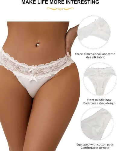 Miniatura 6 de ohyeah Tangas sexy de encaje tangas bragas de tiro bajo ropa interior para mujer de algodón entrepierna braga tangas bragas 4-18