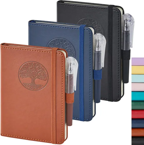 Miniatura 20 de Paquete de 3 cuadernos rayados con bolígrafo, cuadernos A5 (5.7 x 8.4 pulgadas) de tapa dura de cuero para mujeres y hombres, trabajo, 160 páginas