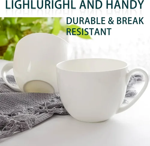 Miniatura 7 de Tazas de Café de Porcelana de Hueso Blanca de Lujo con Borde Dorado, Juego de 4 Tazas de Té de Porcelana de 10 Onzas, Taza de Café Ligera, Taza