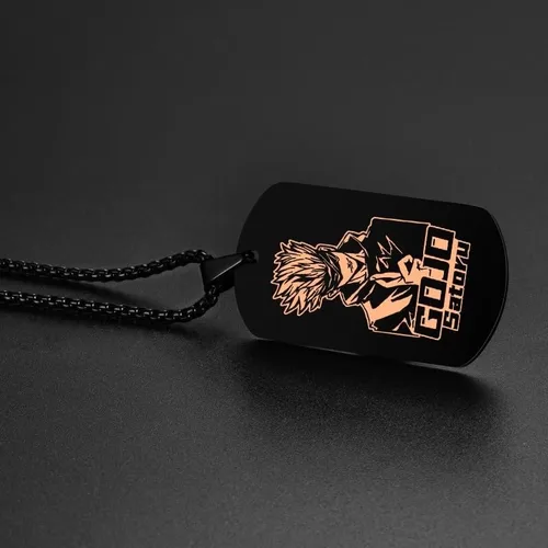 Miniatura 3 de FiShr Anime Jujutsu Kaisen Collares Satoru Gojo Acero Inoxidable Colgantes Figura Cosplay Ejército Etiqueta Colgante Collar