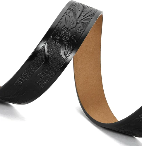 Miniatura 5 de CHAOREN Cinturones occidentales para hombre sin hebilla, cinturón vaquero de 1.5 pulgadas, cinturón de cuero genuino para jeans, agujero ovalado