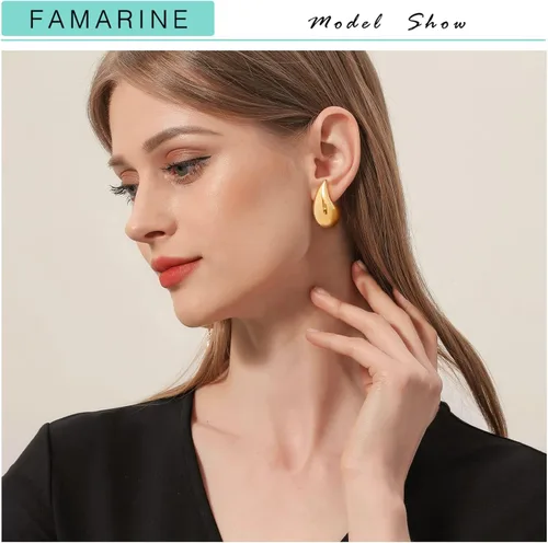 Miniatura 6 de FAMARINE Aretes de oro con forma de gota de agua para mujer, aretes grandes de oro con forma de lágrima