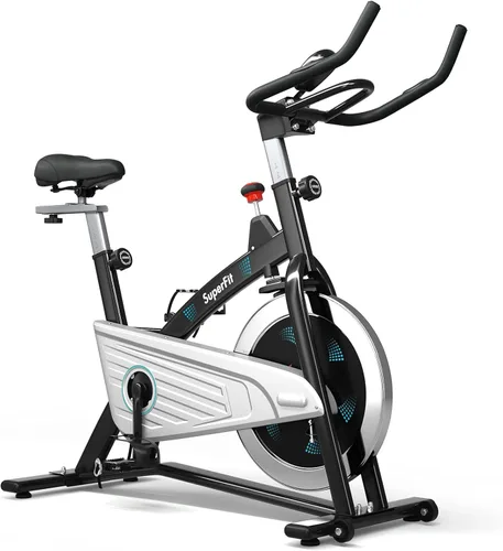 Goplus Bicicleta estática magnética, bicicleta de ejercicio para interiores con correa suave con frecuencia cardíaca, monitor LCD, ajuste completo,