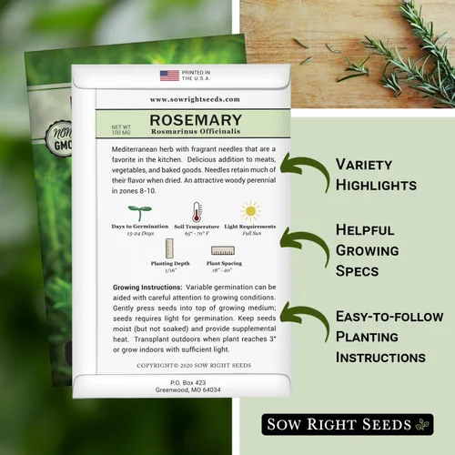 Miniatura 2 de Sow Right Seeds - Semilla de romero para plantar - Paquete de reliquia sin OMG con instrucciones para plantar y cultivar un jardín de hierbas