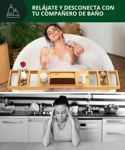 Miniatura 7 de ROYAL CRAFT WOOD Bandeja de Caddy para Bañera de Bambú, Estante de Baño Premium Plegable de Madera, Mesa de Baño de Bañera Extensible y Accesorios