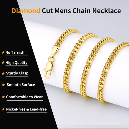 Miniatura 2 de Jewlpire Silver Chain Gold Chain for Men Women Boys - Diamond Cut Miami Mens Cuban Link Chain Necklace 4mm6mm Mens Chain 18K Gold Plated316L
