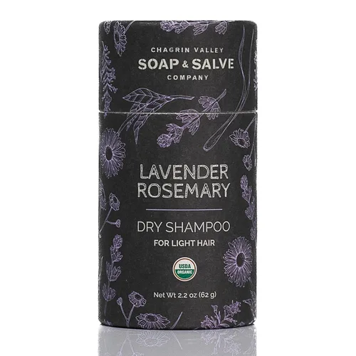 Chagrin Valley Soap & Salve Champú seco natural orgánico en polvo, para cabello claro, romero lavanda, absorbe el aceite entre lavados, refresca el