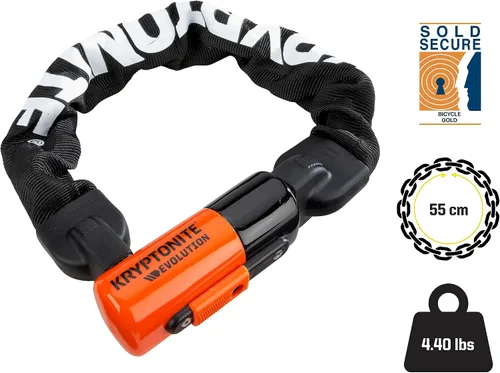 Miniatura 3 de Kryptonite Evolution 1055 - Cerradura de cadena para bicicleta, 1.8 pies de largo, cadena de acero de 0.394 in, resistente, antirrobo, vendida