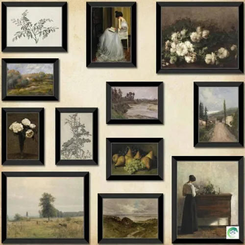 LANCHI95 12 Piezas de Arte de Pared Vintage ENMARCADAS, Impresiones de Arte Vintage, Arte de Pared de Galería Melancólico, Cuadros Eclécticos de
