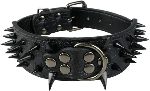 Miniatura 21 de Serijoars Collar de Perro con Pinchos y Tachuelas, Collar de Perro de Cuero PU, Collares Ajustables para Mascotas de Raza Mediana o Grande (S, Negro)