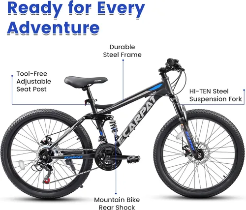 Miniatura 5 de 26 27.5 inch Mountain Bike Full Suspension, 21-Speed Steel Frame for Men & Women, Mechanical Disc Brakes Mens Mountain Bike, Outdoor Cycling